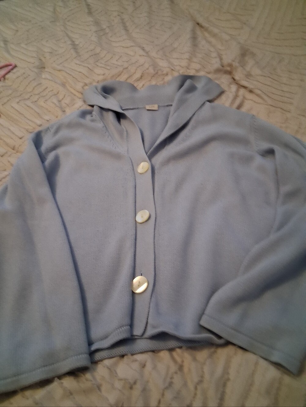 Light Blue Hooded Cardigan with Large Buttons
